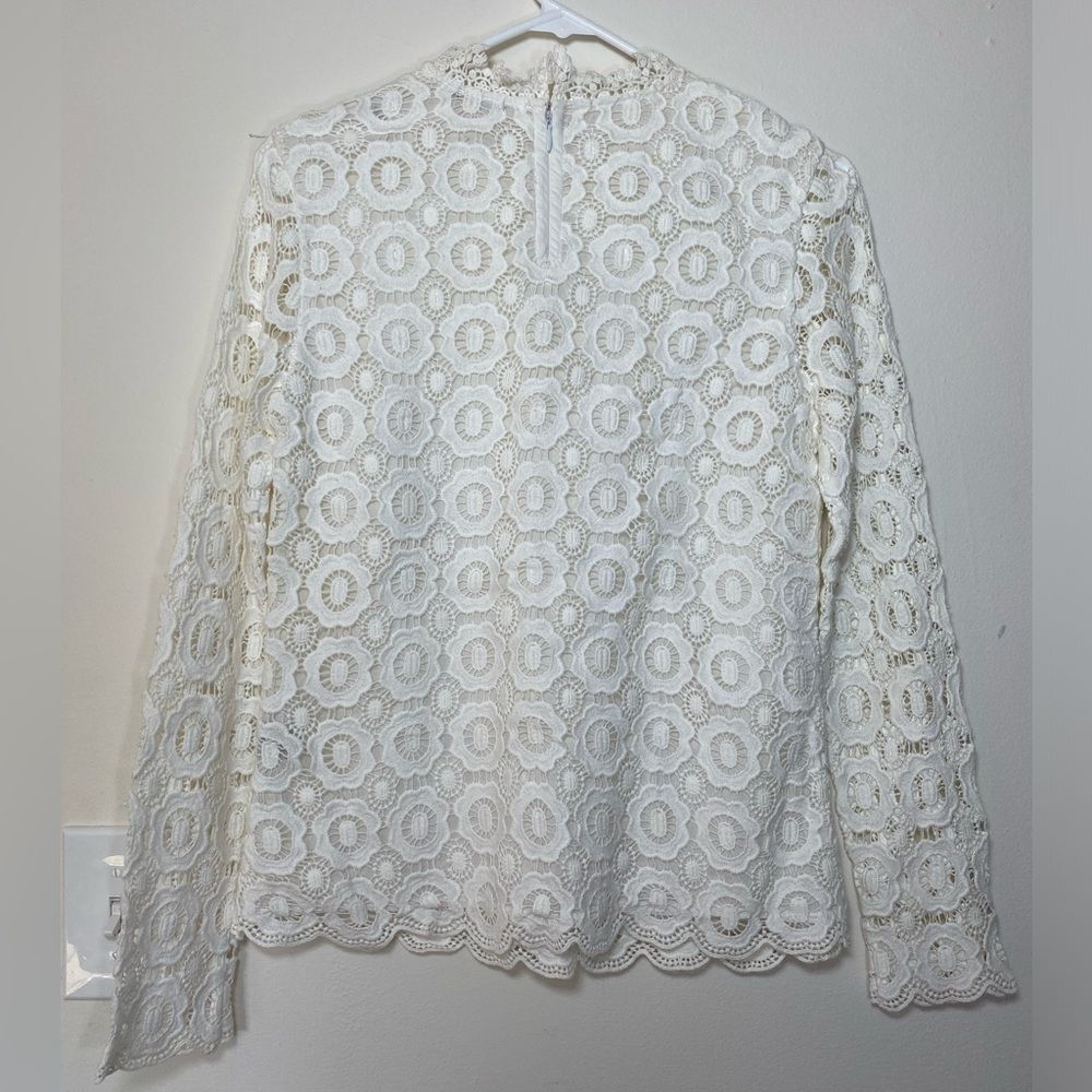 J. McLaughlin Loni Floral Eyelet Crochet Long Sleeve Blouse White Sz XS - Picture 8 of 11